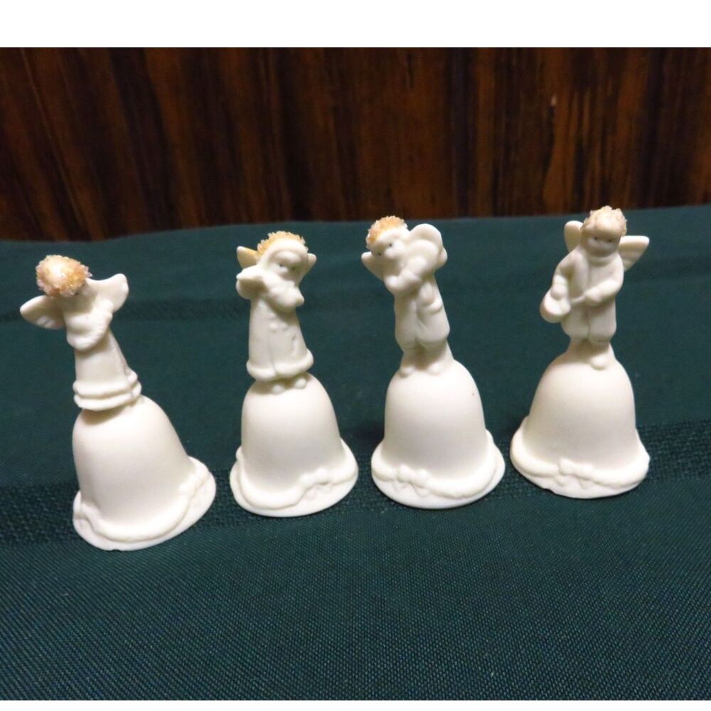 Vtg Russ Berrie Little Miracles Porcelain Angel Bell Band 4 pieces  2.25 inch